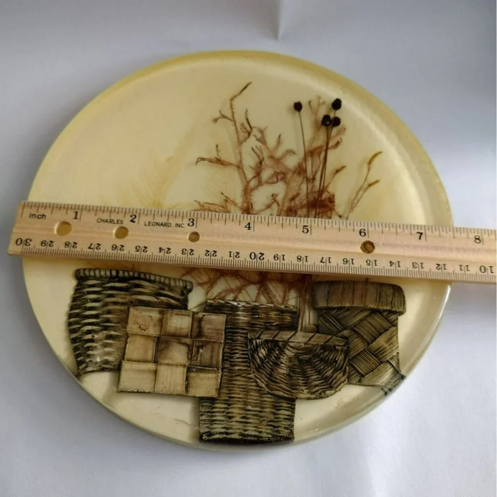 Vintage Acrylic Resin Lucite Trivet With Dried Flowers & Basket 7.5